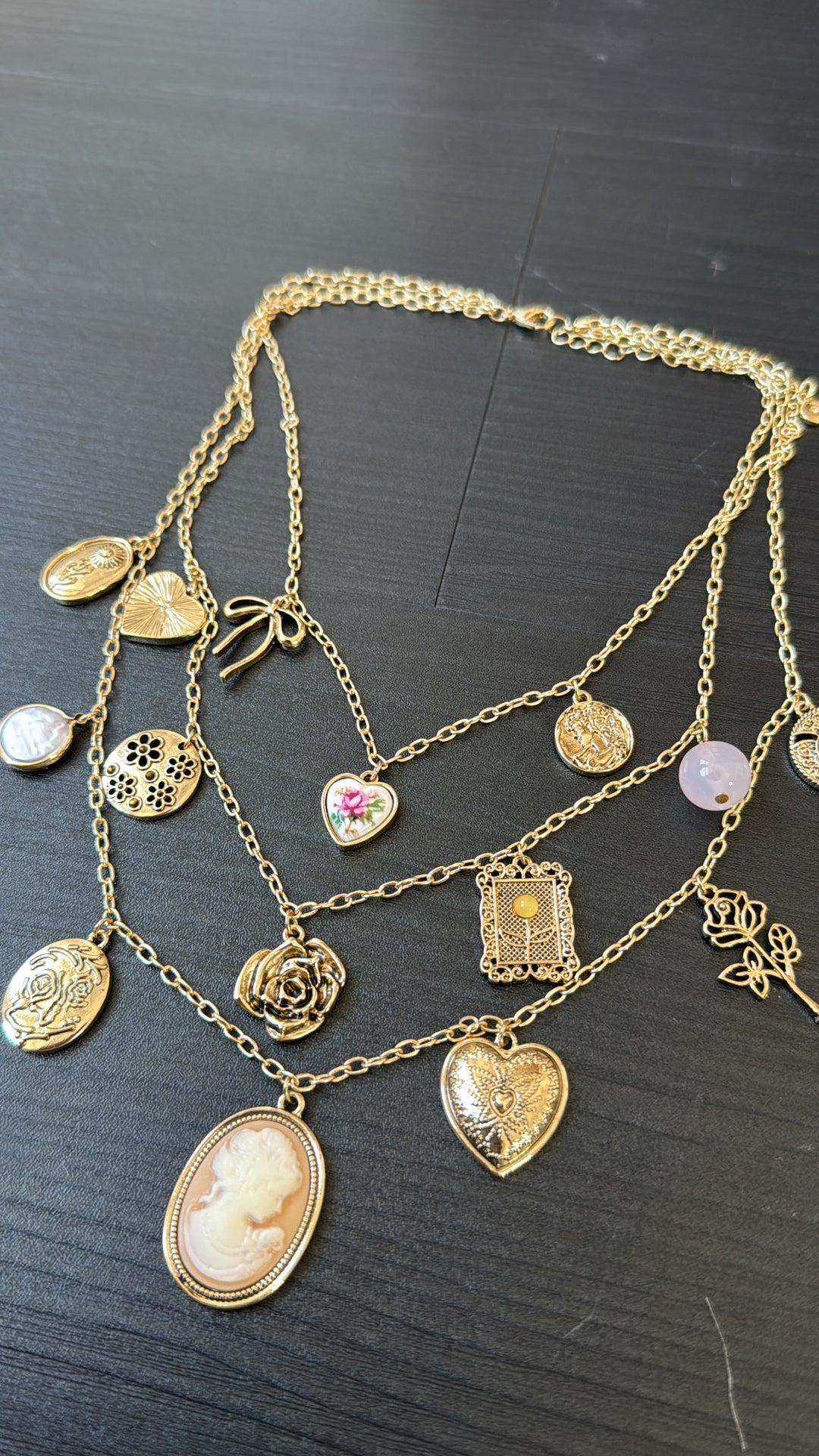 Rose Crest Multi Layered Necklace, Gold
