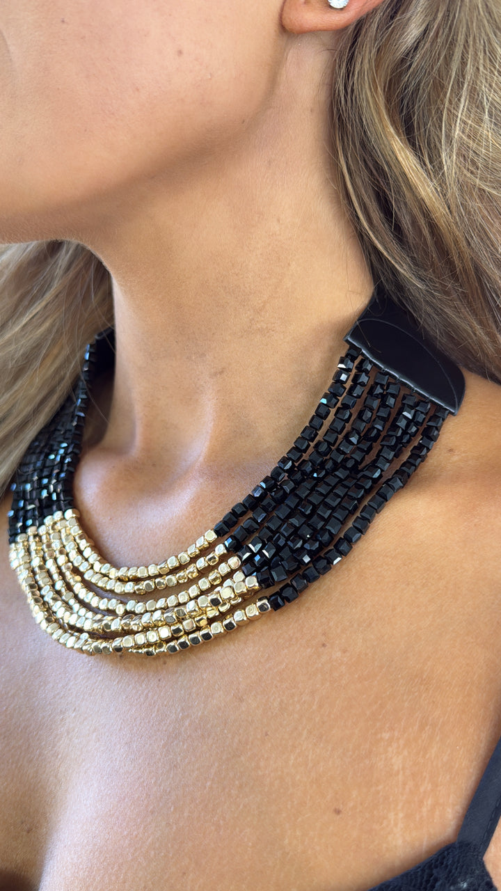 Cube Shaped Layered Necklace, Black