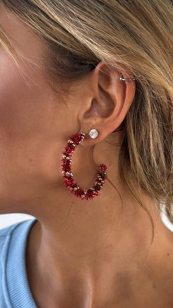 Holiday Tinsel Wrapped Hoop, Red