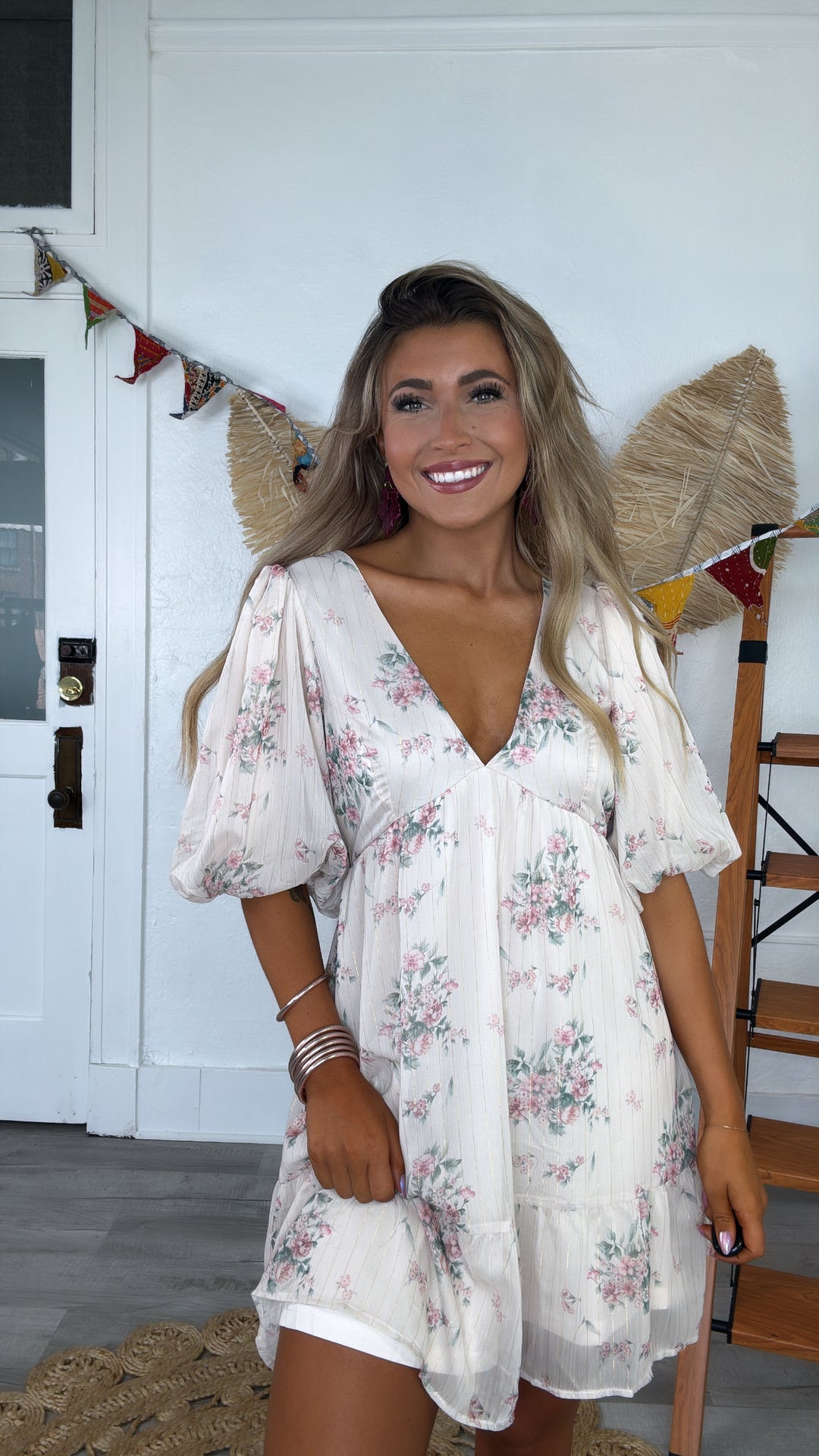 Dalia Floral Dress, Cream Multi