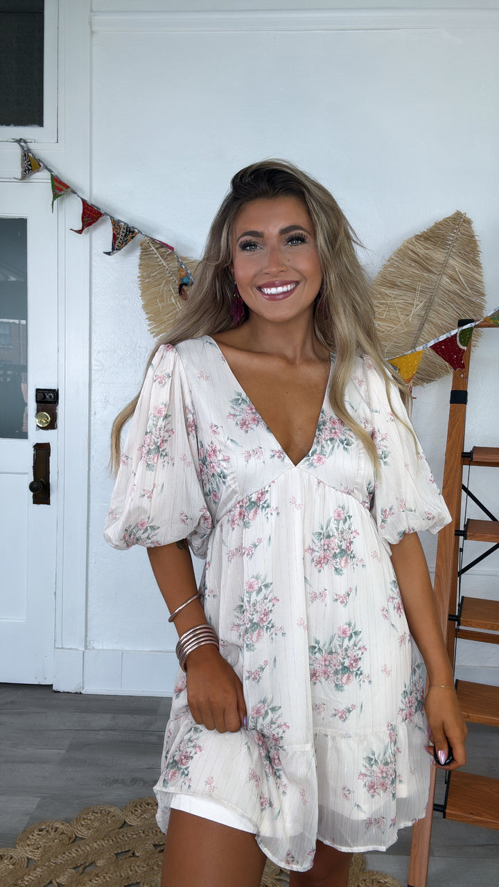 Dalia Floral Dress, Cream Multi