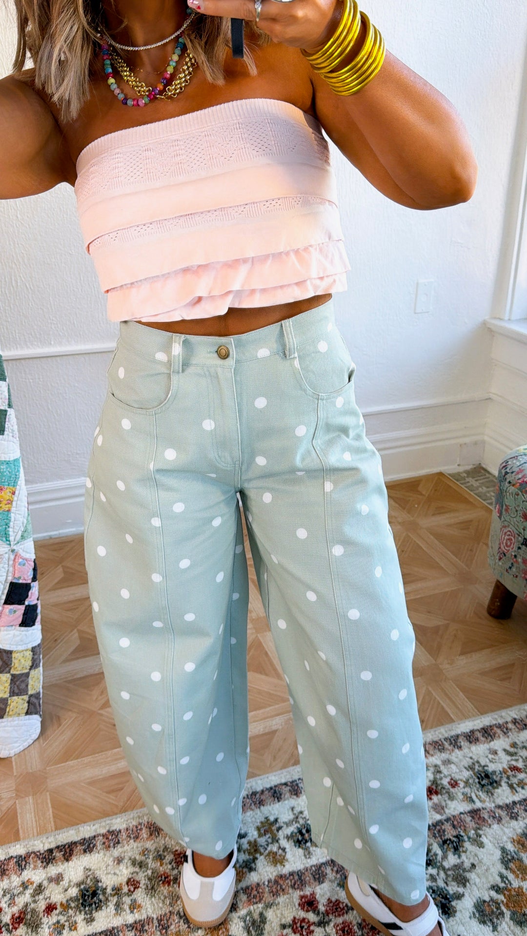 Sweet Pea Polka Dot Barrel Pants, Sage