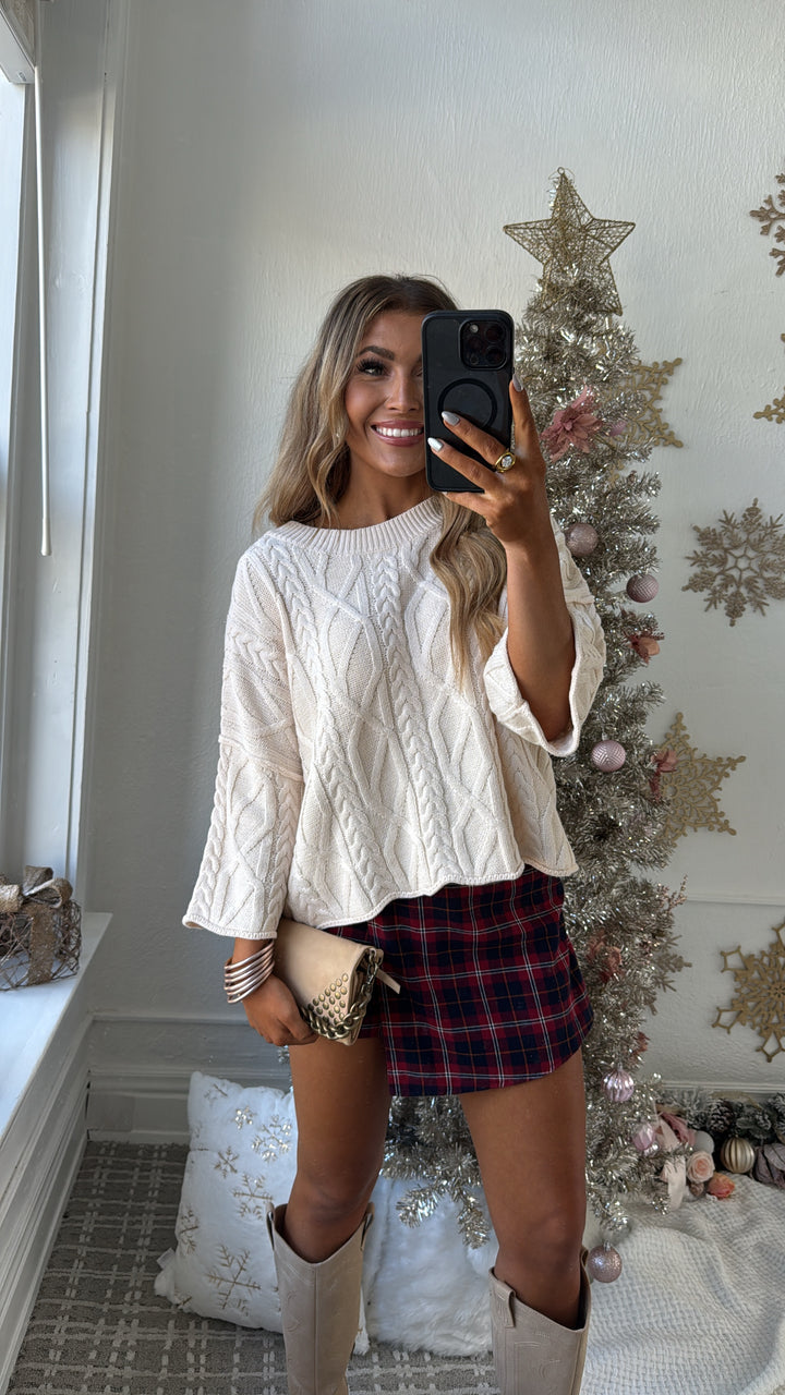 Winter Washed Knit Sweater, Ecru