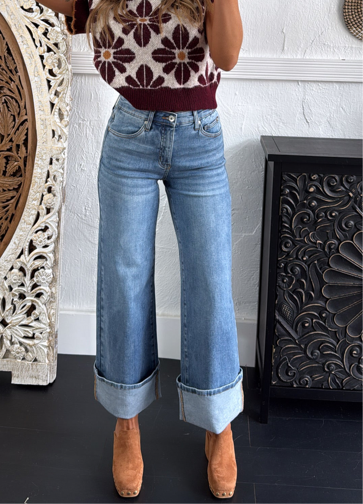 Navy Straight Leg Denim, Medium Wash