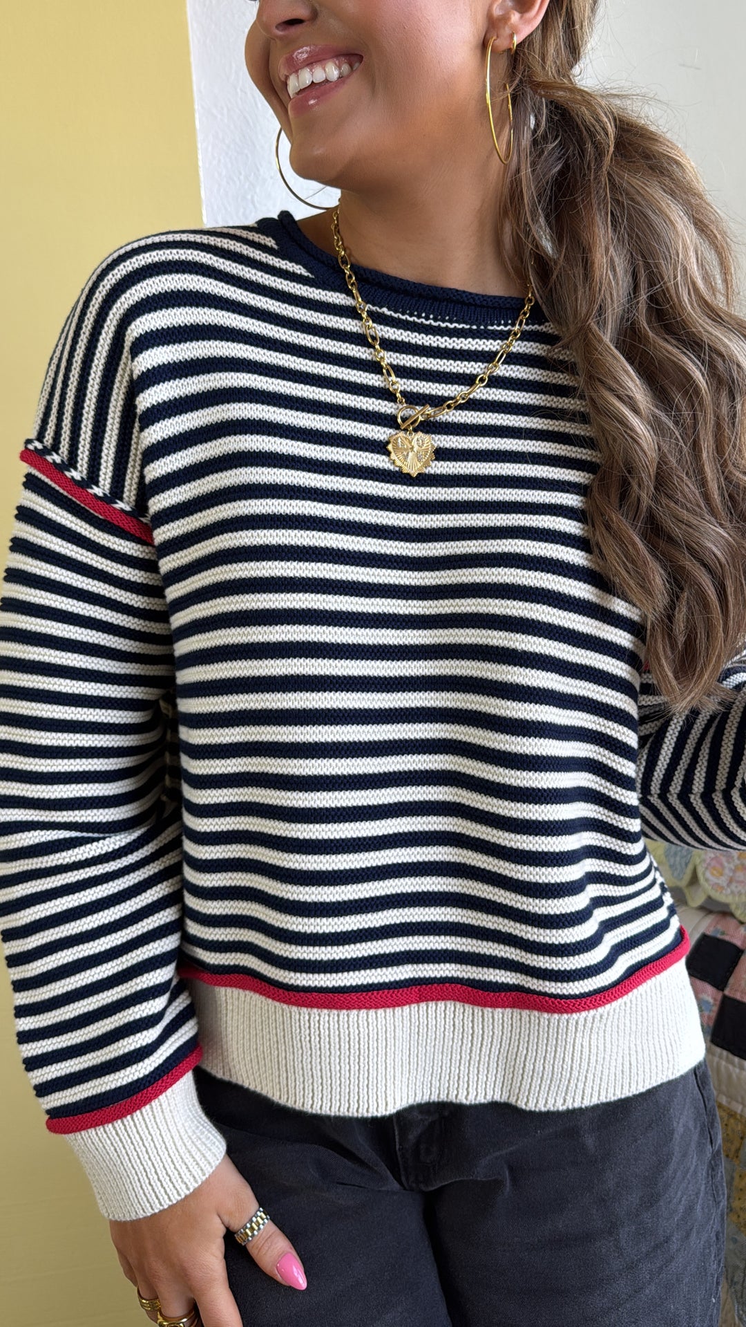 Summer Striped Sweater, Cream/Navy