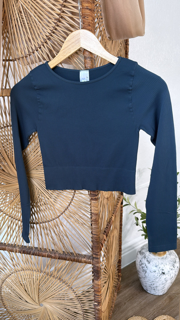 Ribbed Long Sleeve Crew Neck Top, Stellar
