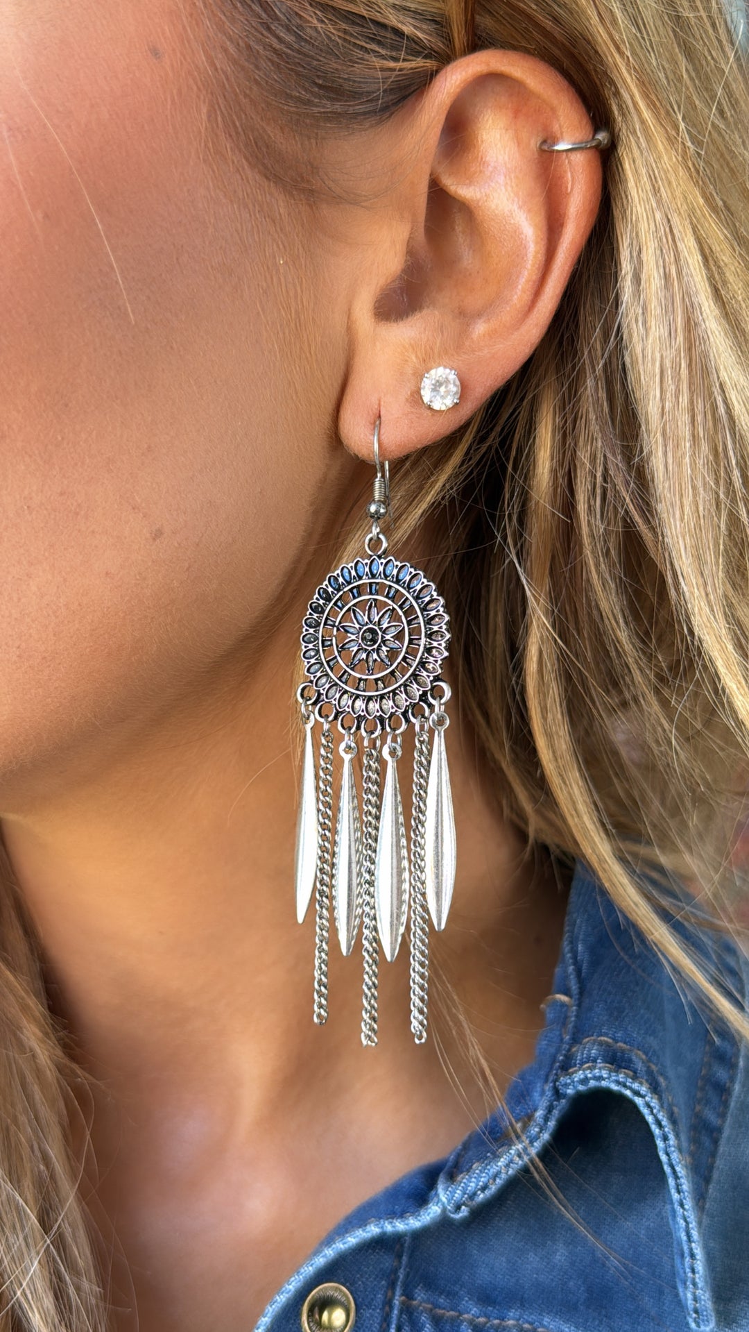 Dream Catcher Dangle Earring, Silver