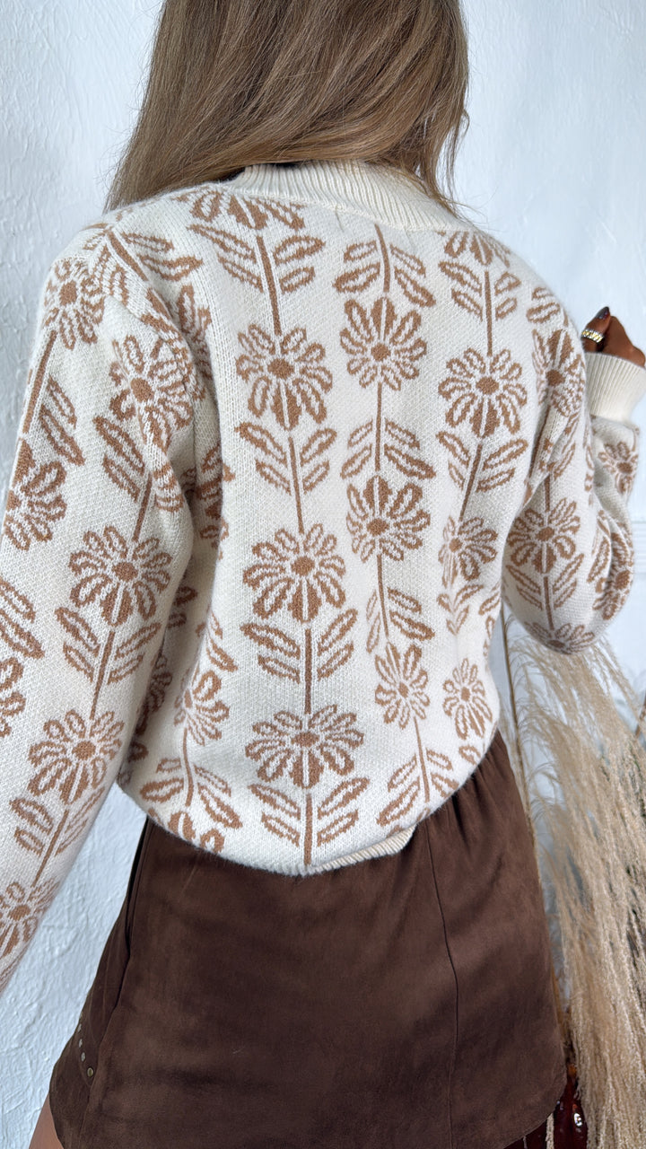 Full Bloom Floral Printed Sweater, Ivory