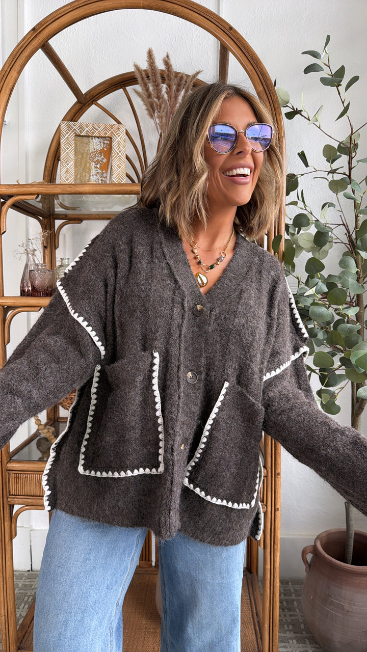 Rosewood Manor Cardigan, Dark Brown