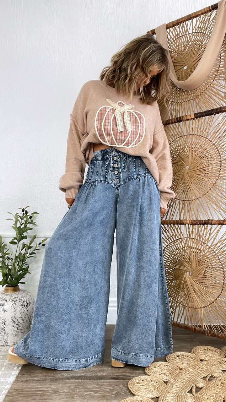 Waylon Washed Pintuck Wide Leg Pant