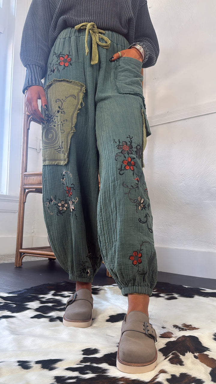 Terra Embroidered Jogger, Forest Teal