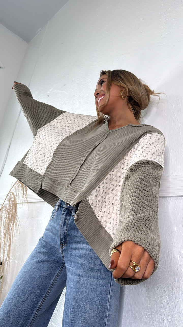 DOORBUSTER: POL Floral Sleeve Sweater, Olive