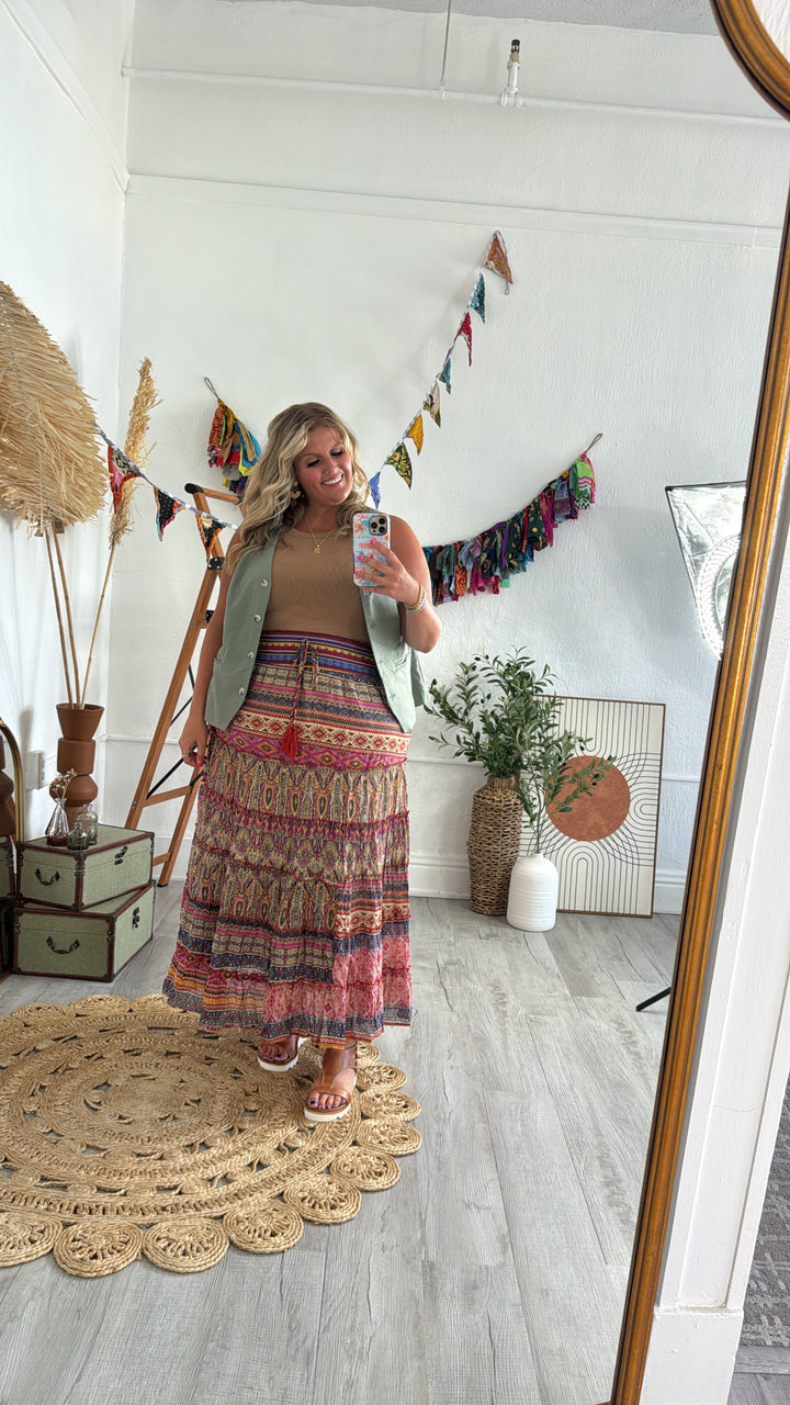Brielle Boho Printed Maxi Skirt, Multi