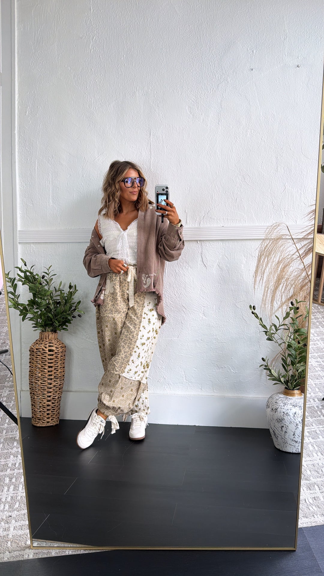 Petal Drape Jogger Pant, Sand Multi