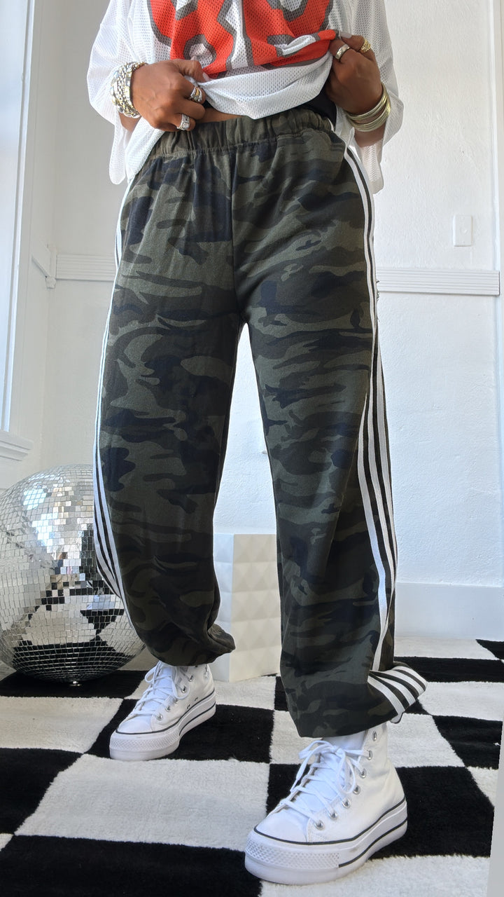 Wild Strays Striped Track Pant, Camo/White