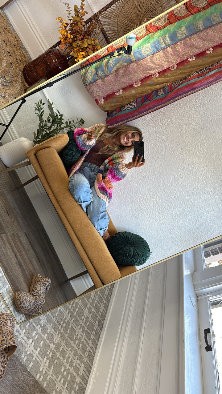 Hand Crochet Oversized Cardigan, Cream Multi