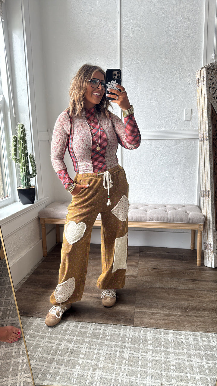 Ditsy Darling Plaid Mesh Top, Brick