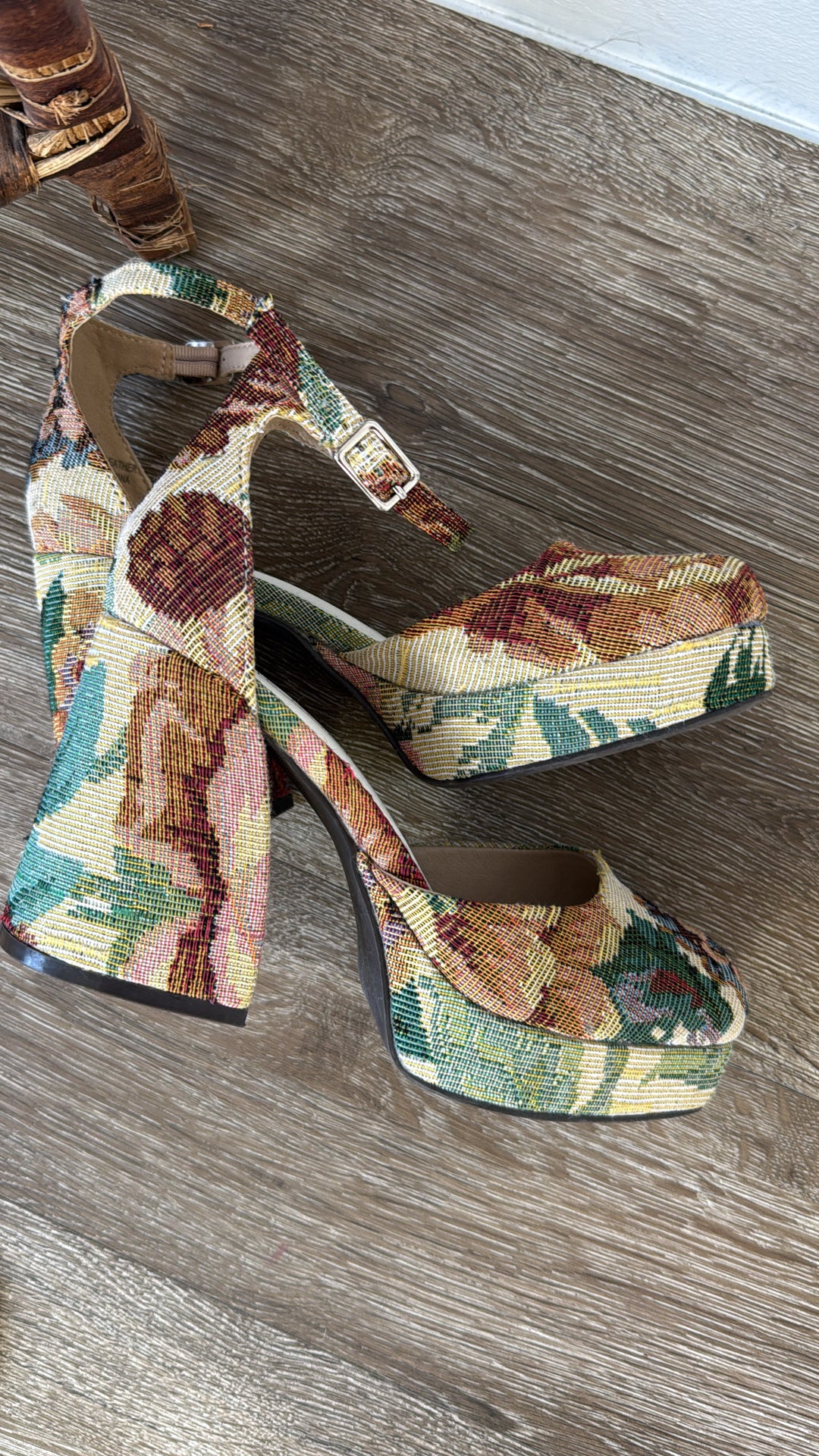 Delilah Tapestry Floral Chunky Platform Mary Jane Heel