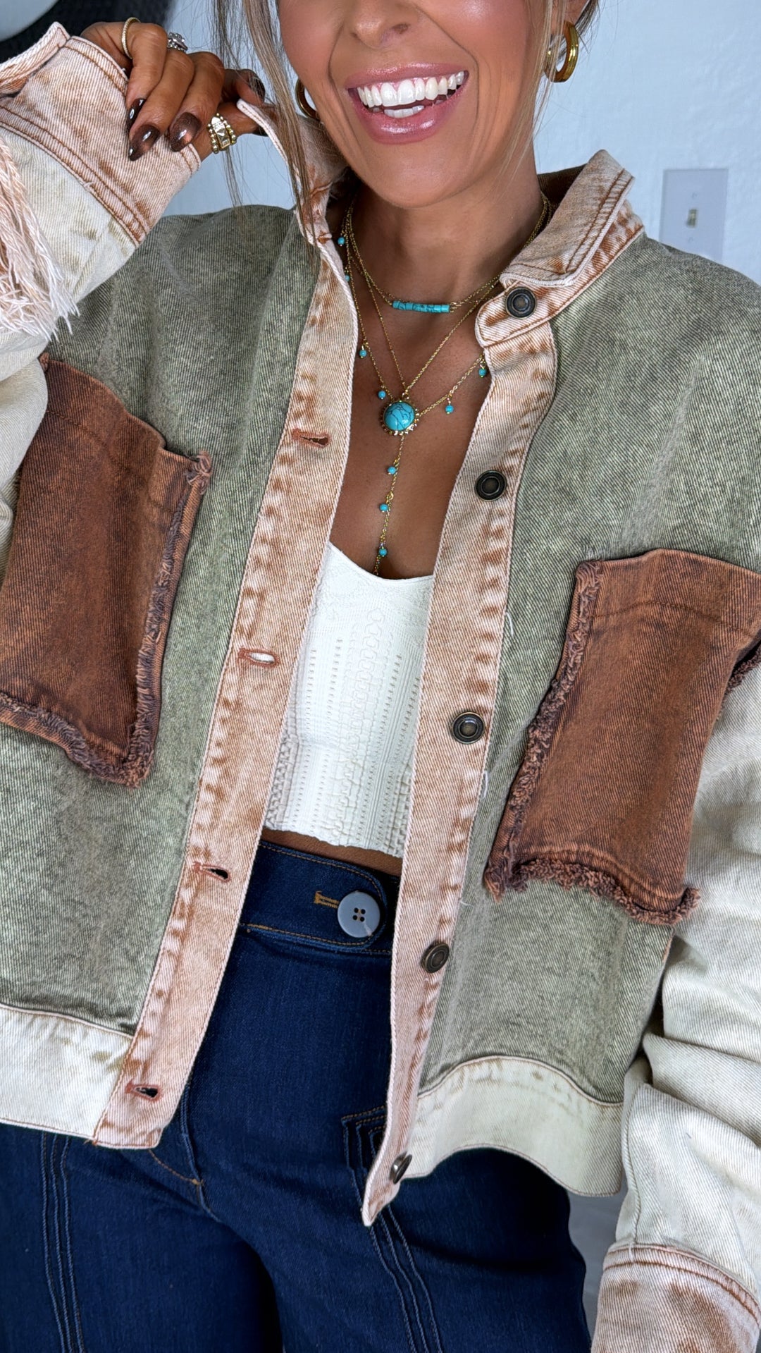 Margot Washed Colorblock Distressed Jacket