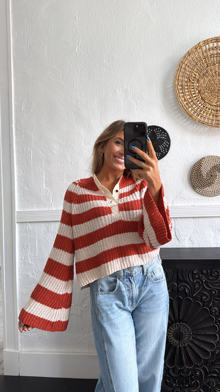 Say Less Striped Sweater, Orange/Taupe
