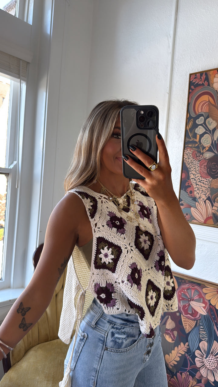 June Crochet Sweater Vest, Ecru