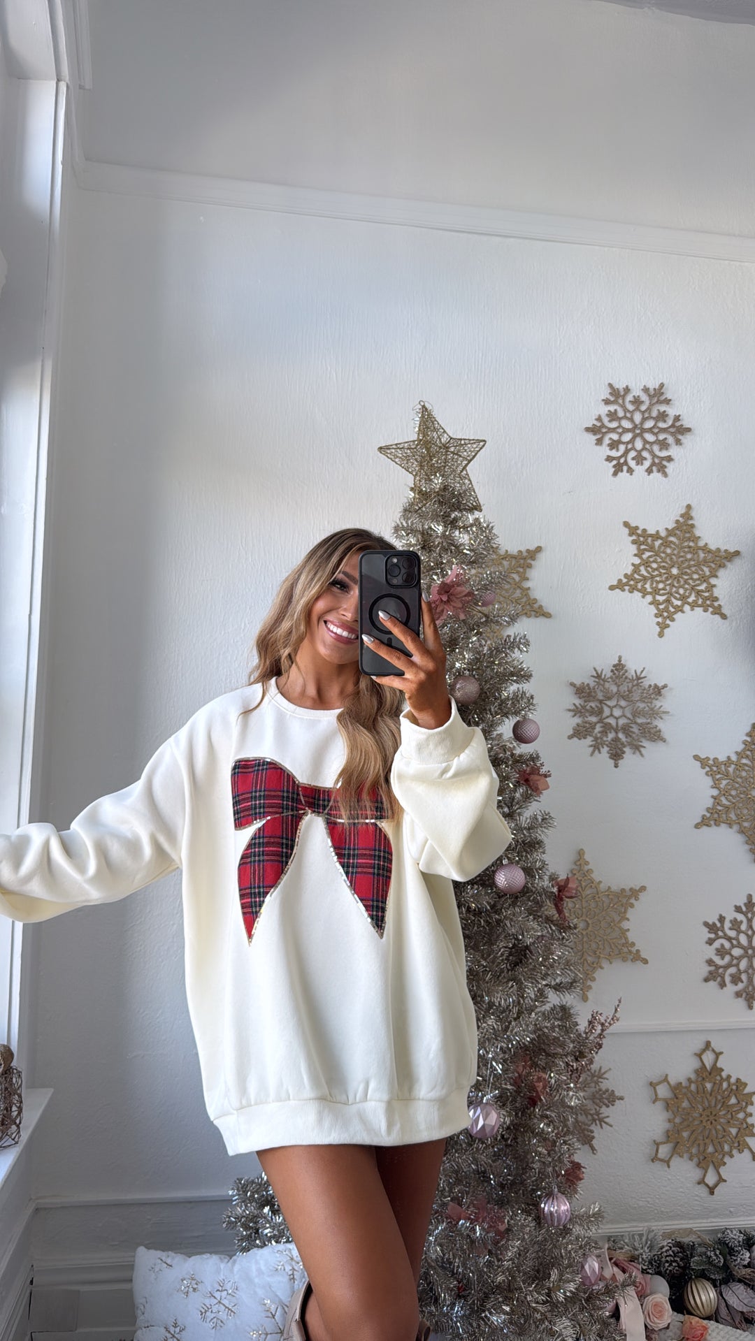 Holly Bow Sweater, Cream