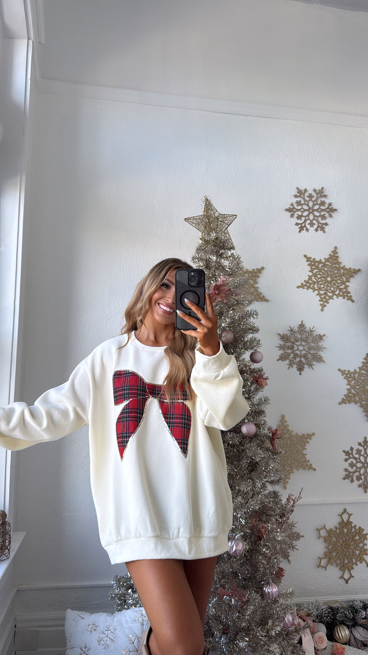 Holly Bow Sweater, Cream