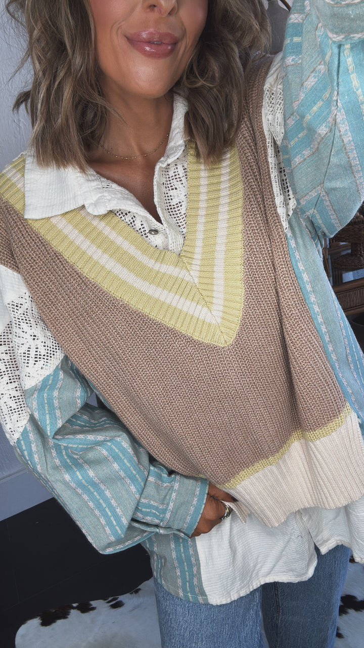 Willa Layered Vest Top, Blue/Taupe