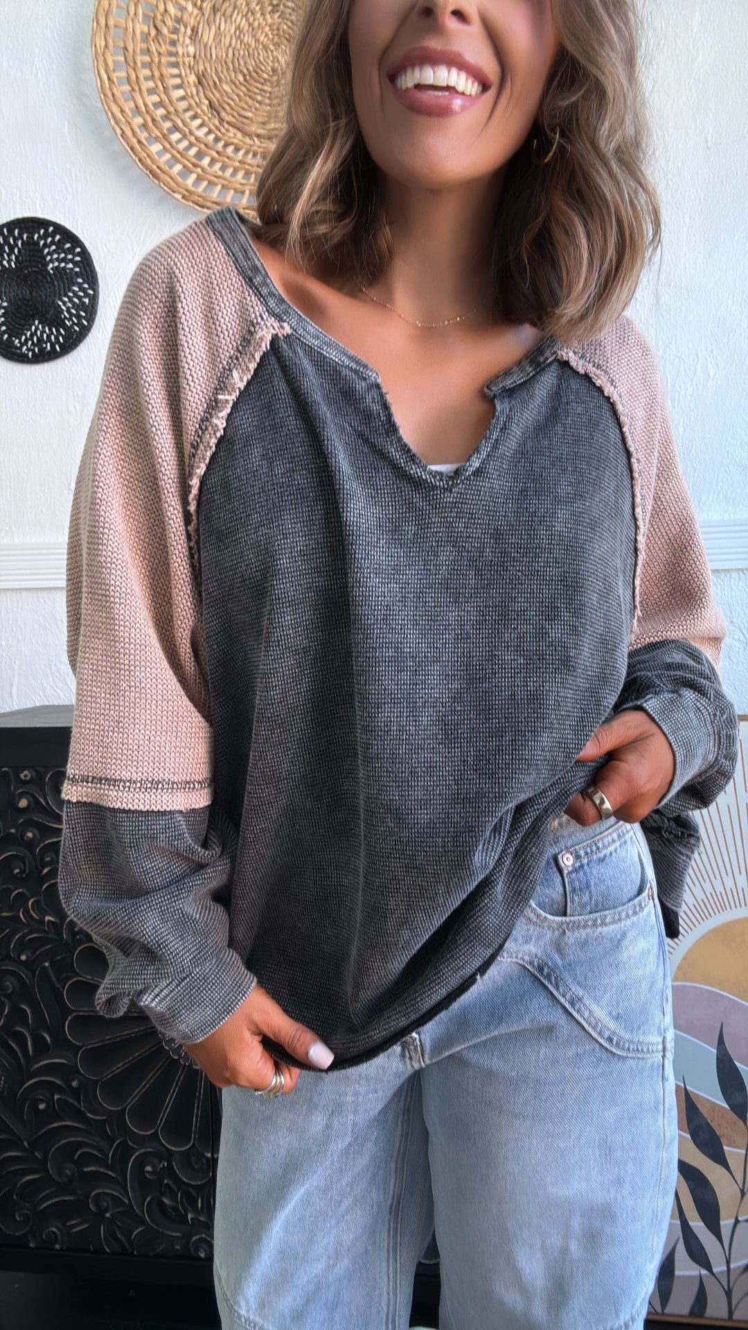 Mood Stitched Oversized Top, Black