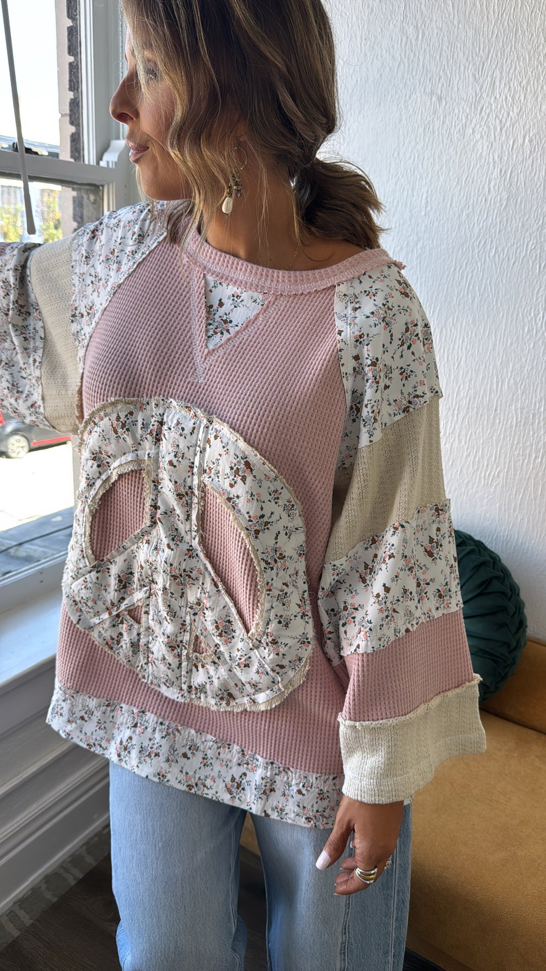 Patched Peace Top, Strawberry Milk