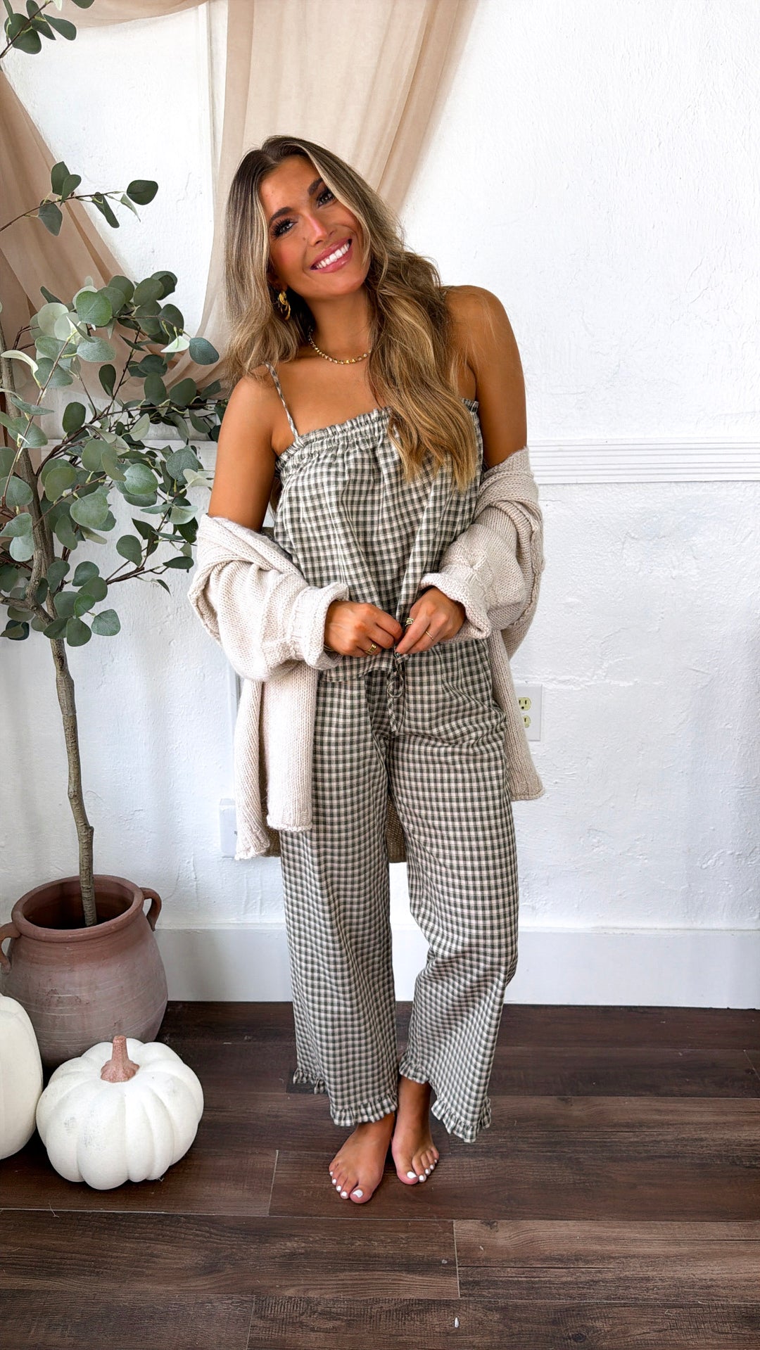 Romey Two Piece Set, Olive/Taupe Plaid