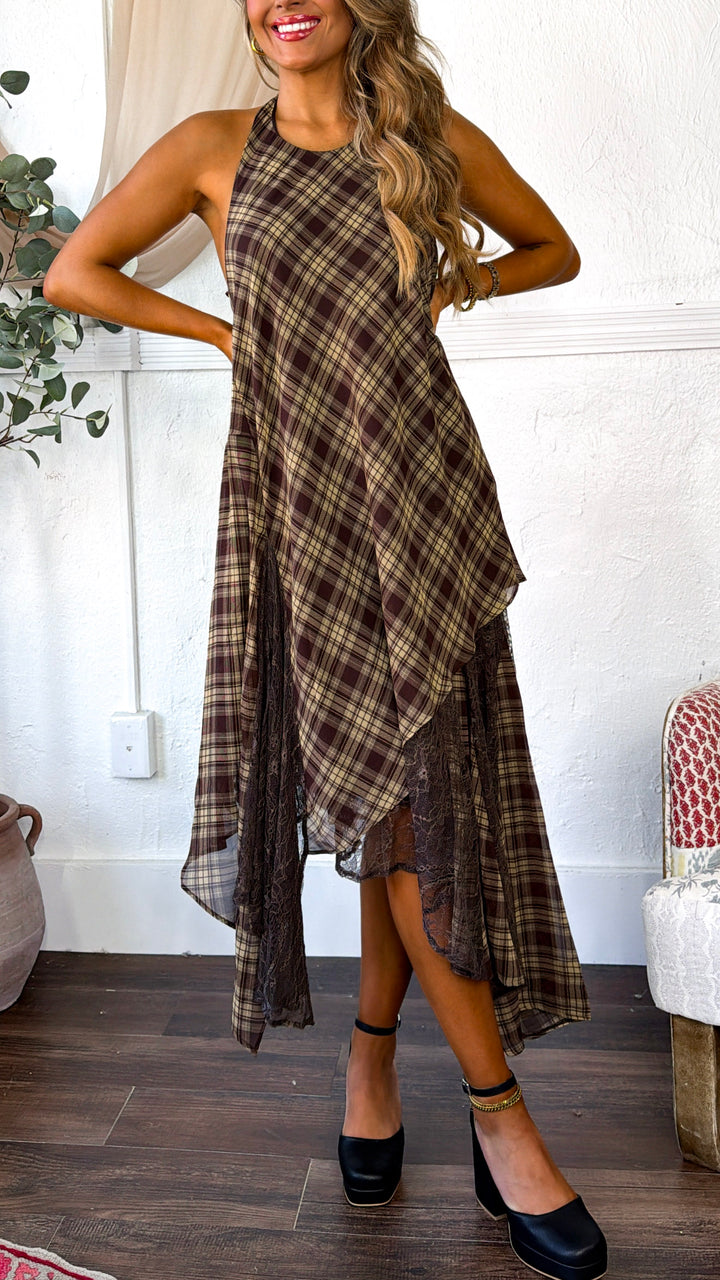 Halter Patch Midi Dress, Brown