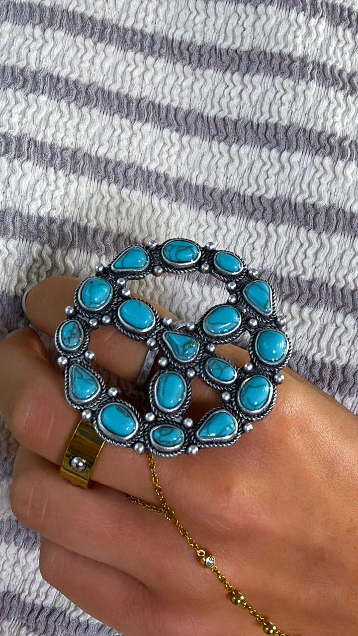 Peace Sign Ring, Blue Turquoise