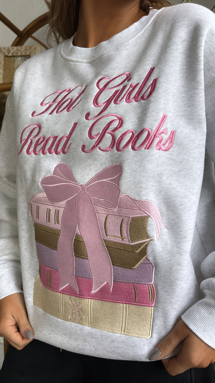 Happy Camp3r: Hot girls Read Books Crewneck, Lt. Heather