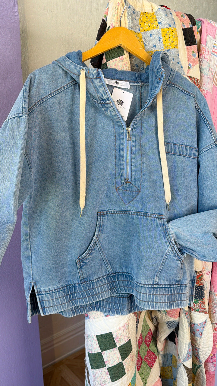 Easy Spring Quarter Zip, Lt. Denim