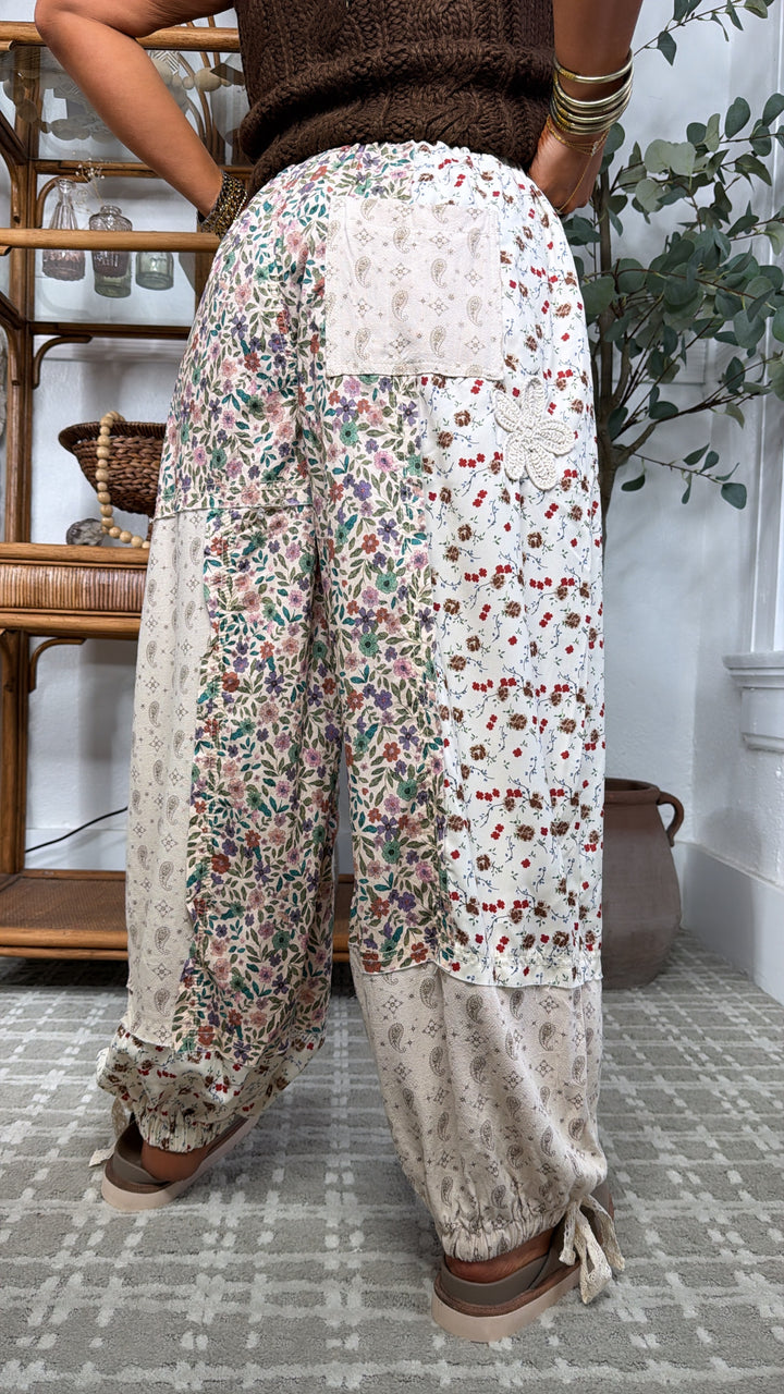 Petal Drape Jogger Pant, Cream Multi