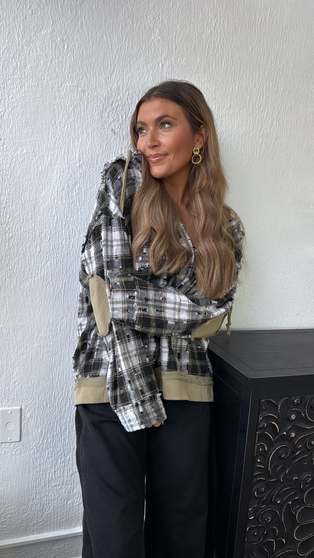 Birch Cabin Flannel Top, Olive/ Black