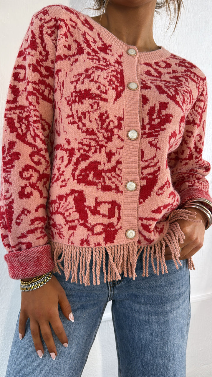 Antique Roseweave Cardigan, Coral Red