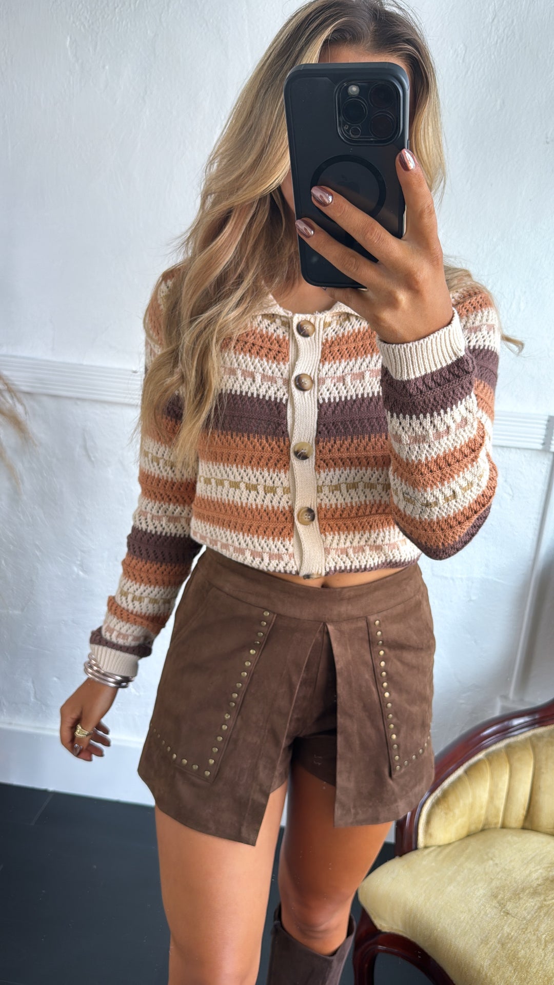 Maple Street Studded Skort, Brown