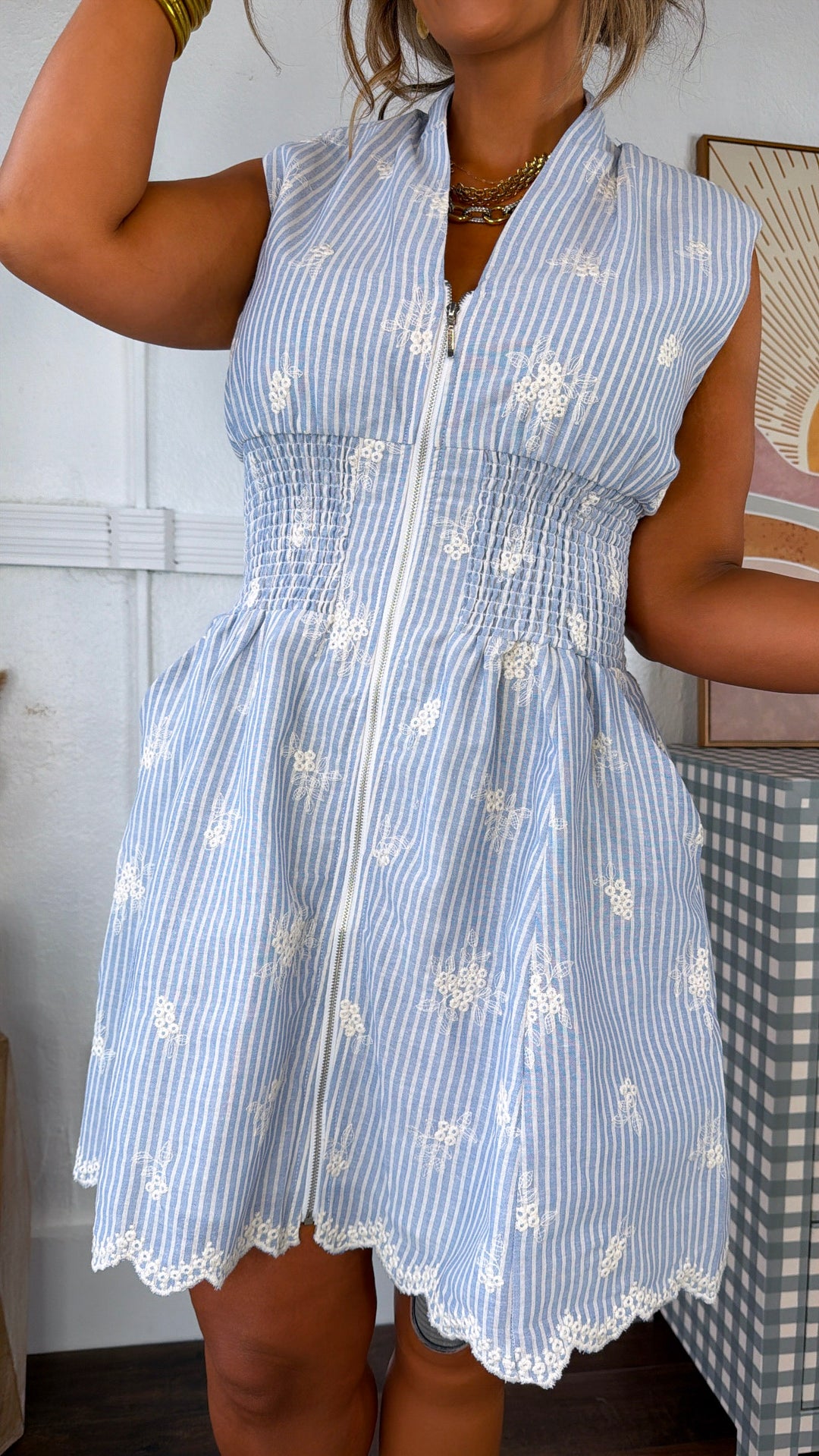 Petal Parare Embroidered Dress, Lt. Blue