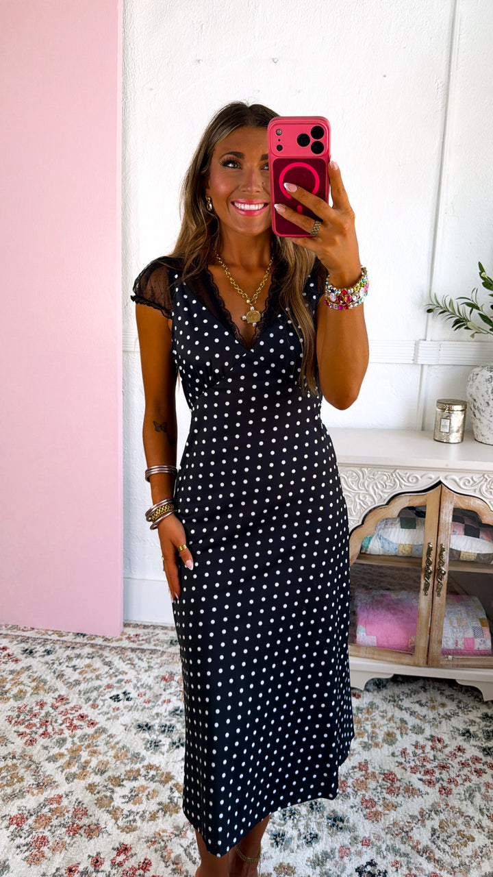 Simple In Dots Dress, Black/Ivory