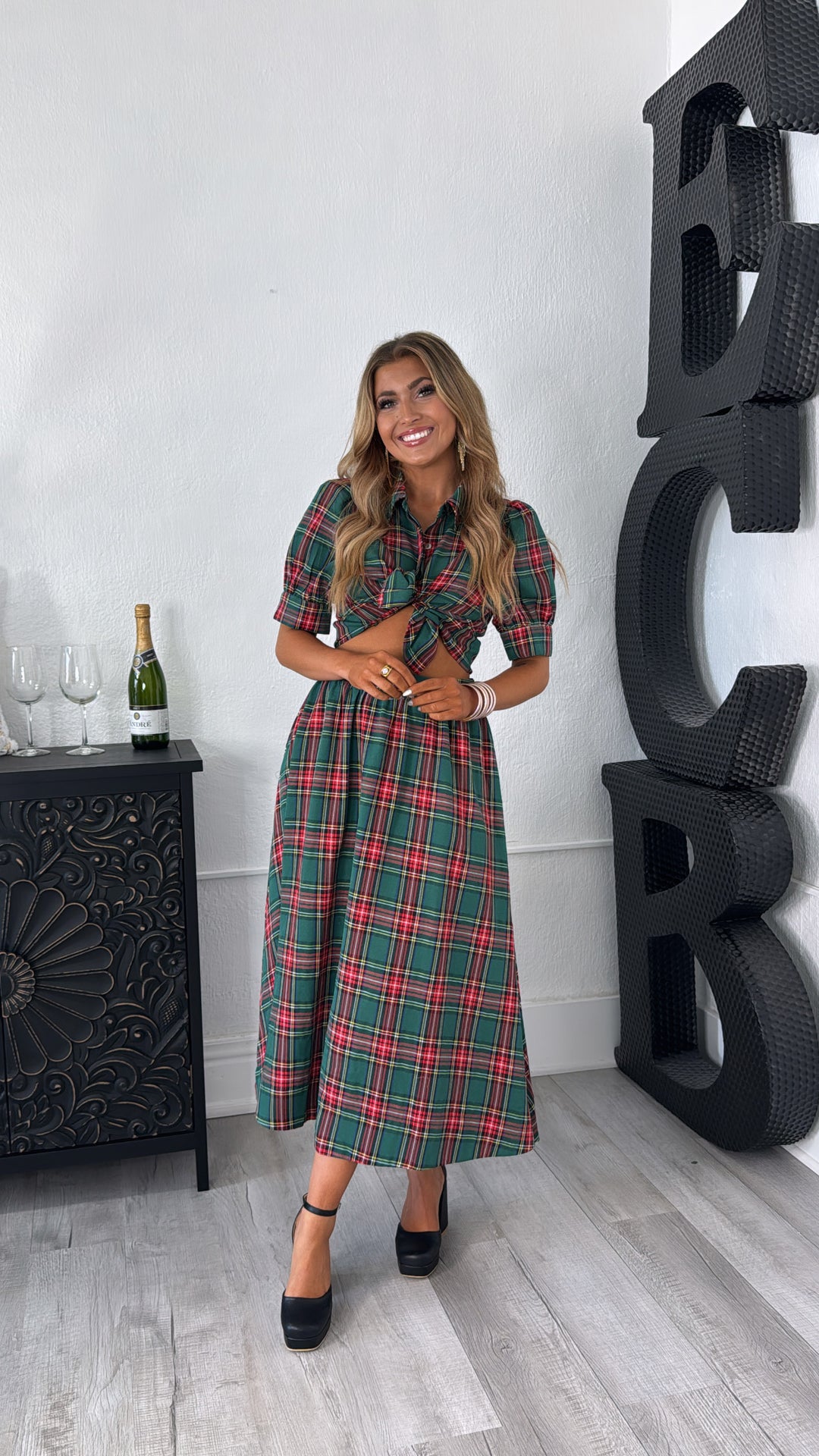 Holiday Plaid Midi Skirt, Green Medium Holiday Plaid Midi Skirt, Green Medium