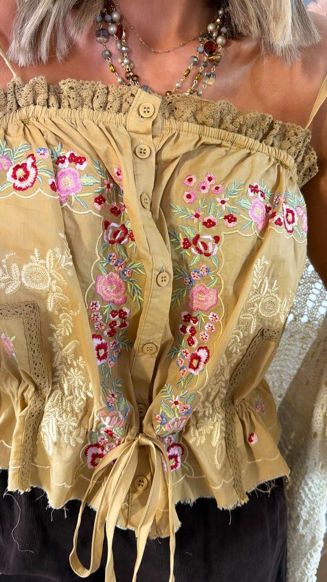 Floral Meadow Tank Top, Sand Clay