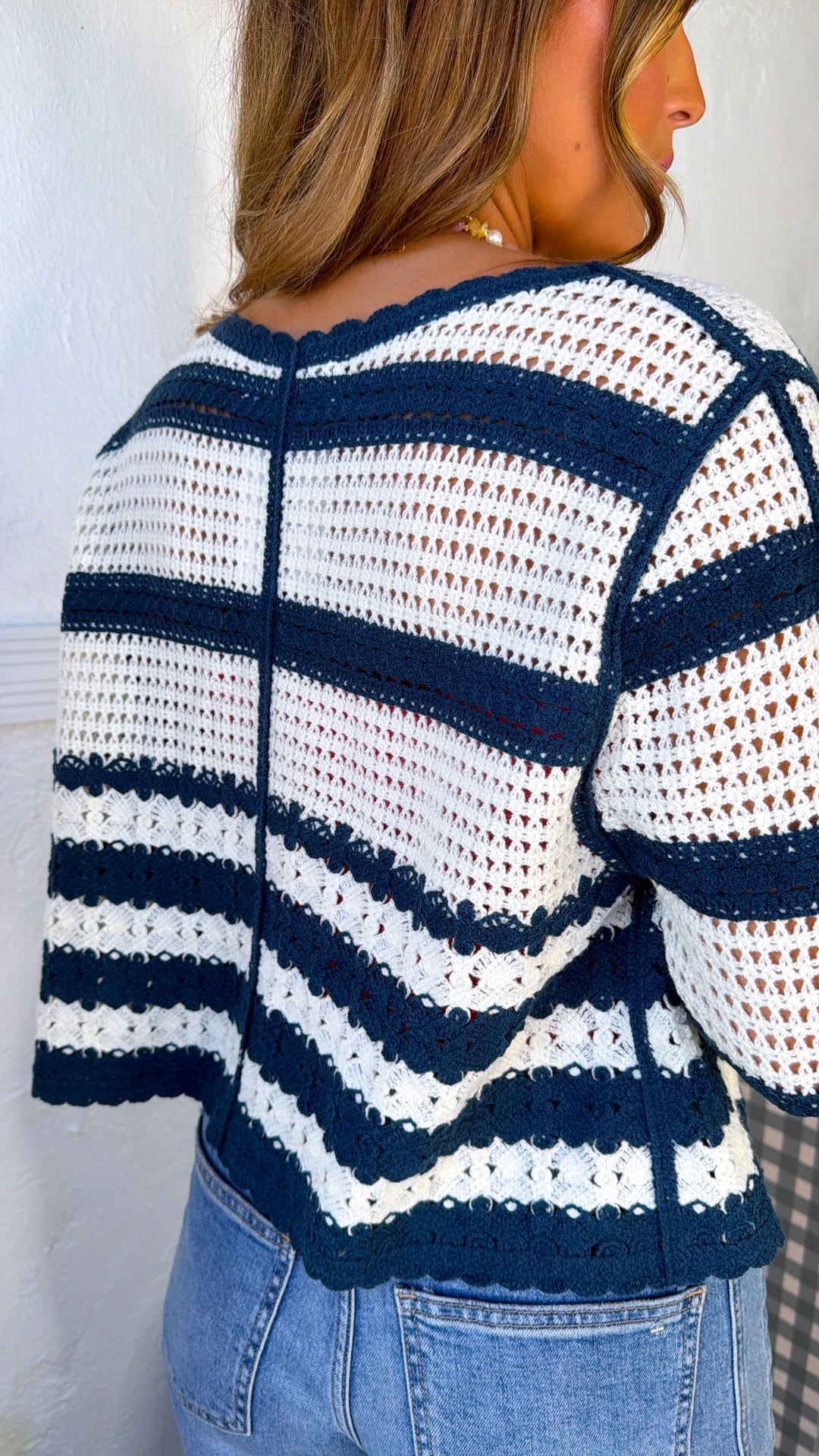 Flower Sprout Knit Cardigan, Navy Multi