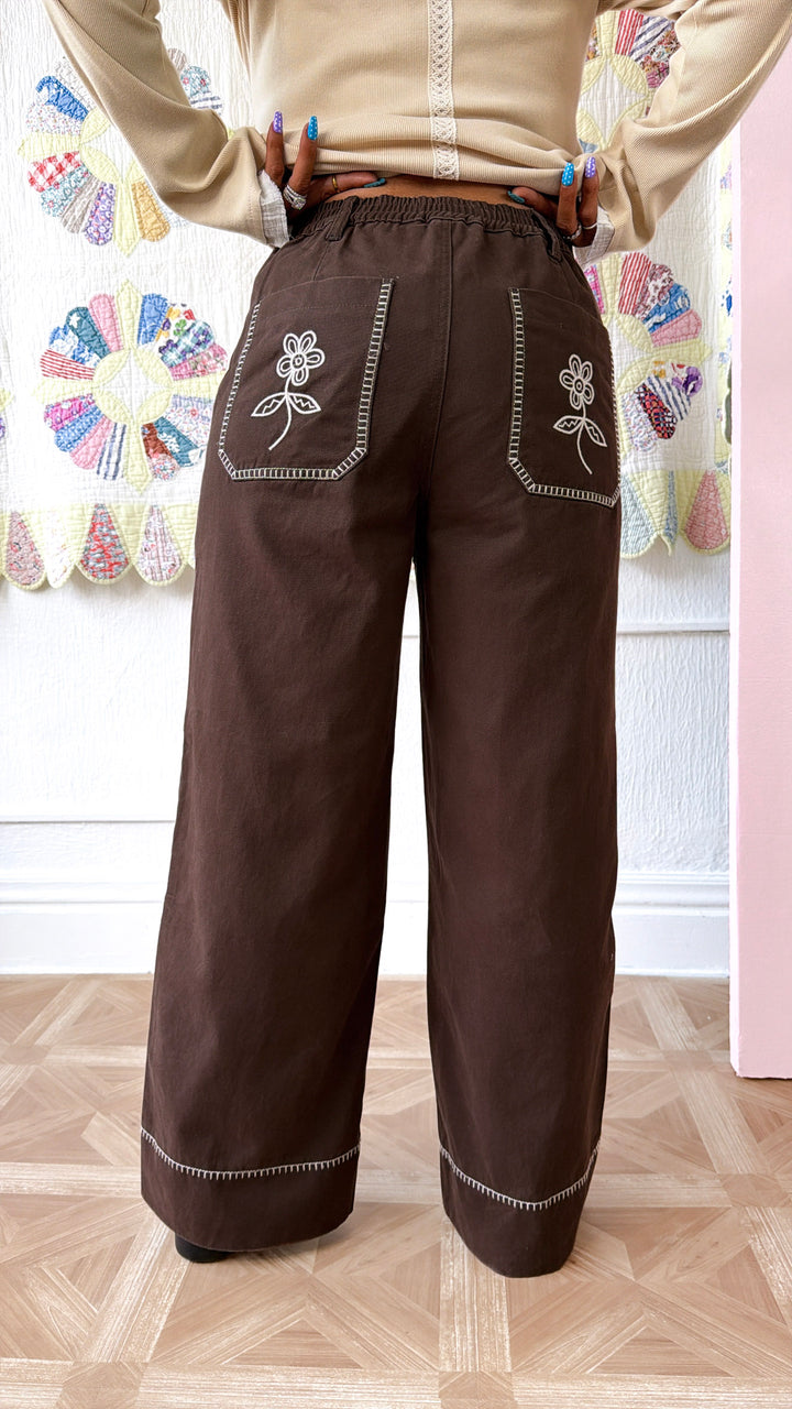 Elenor Embroidered Pants, Dk. Chocolate