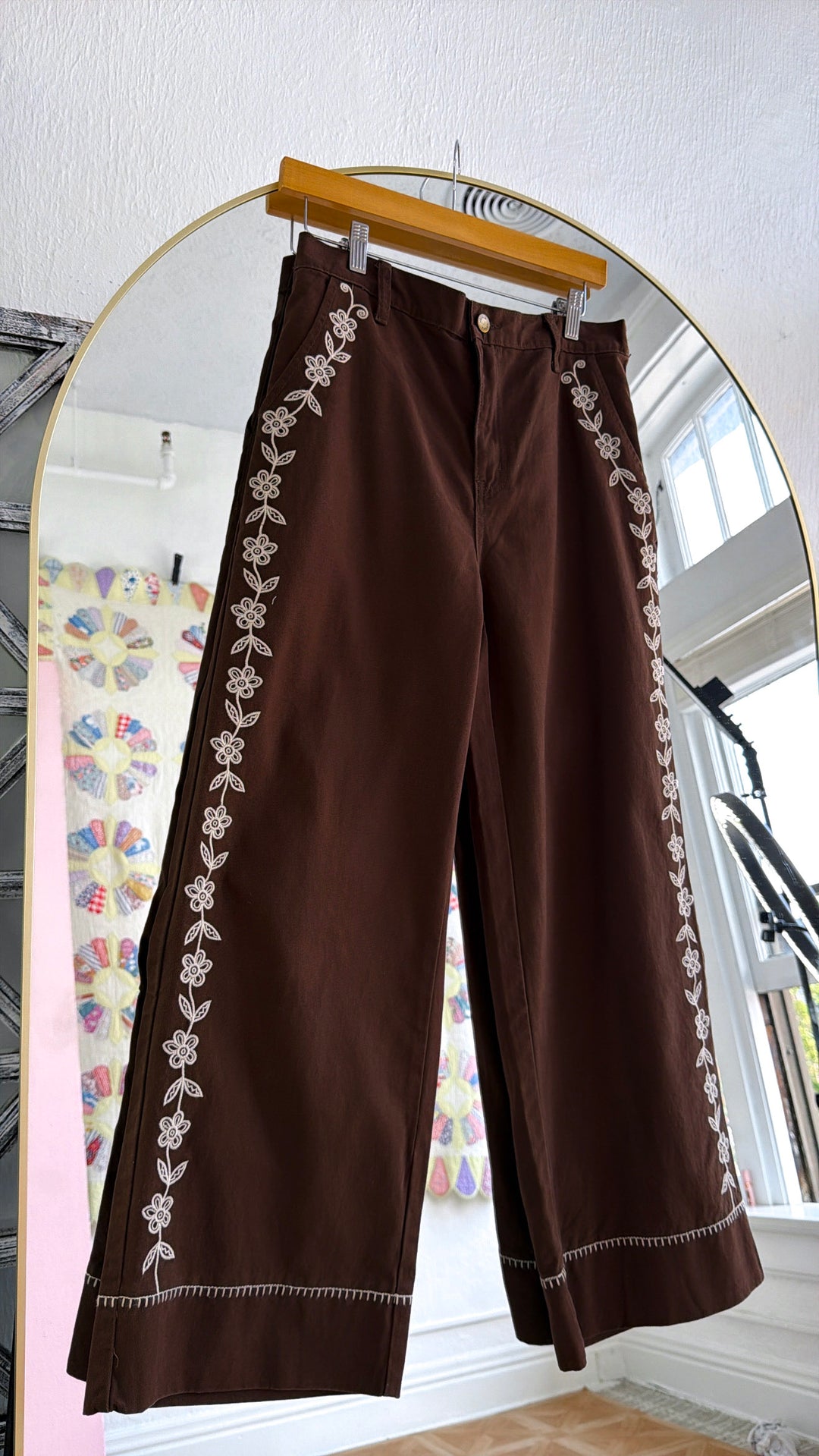 Elenor Embroidered Pants, Dk. Chocolate