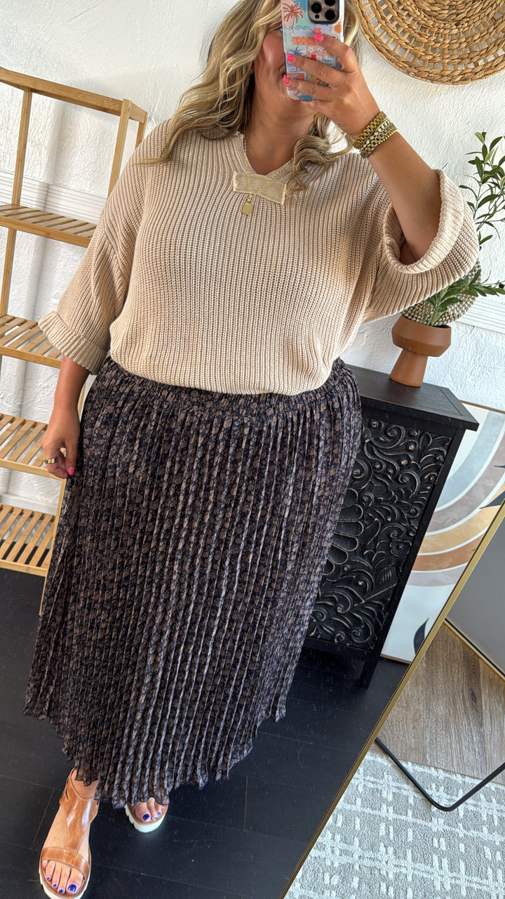 Garden Dream Floral Printed Pleated Midi Skirt