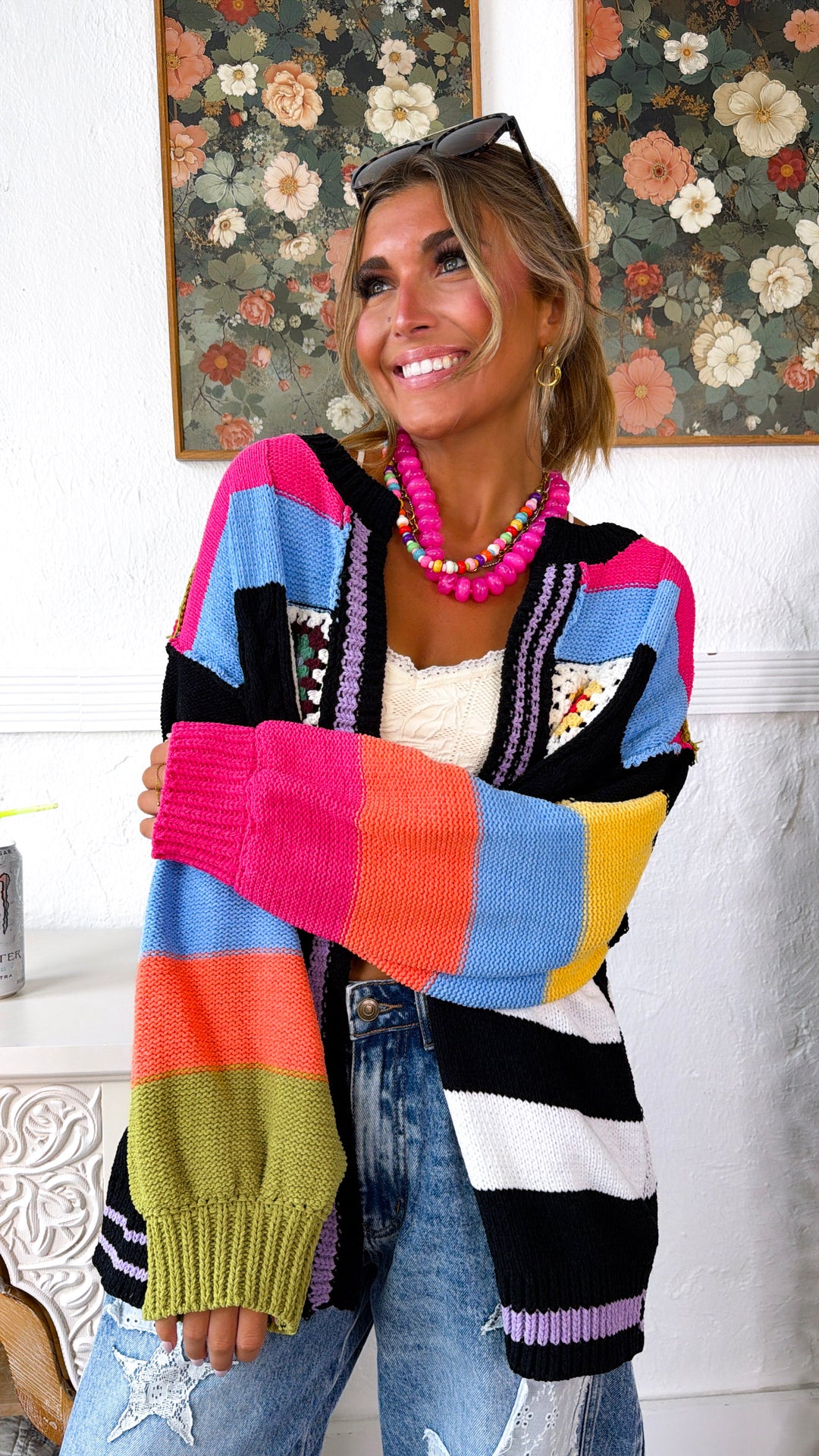 Sophie Color block Cardigan, Jet Black Multi