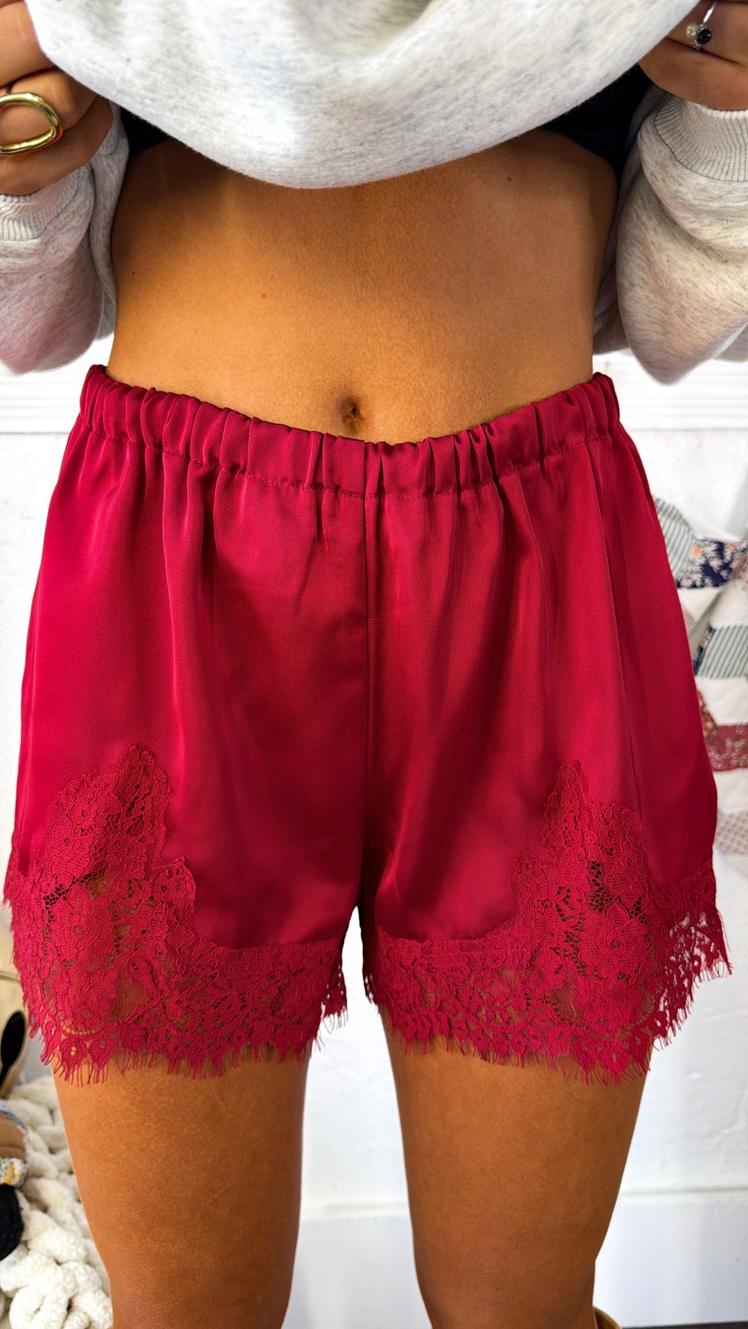 Lace Dreams Shorts, Maroon