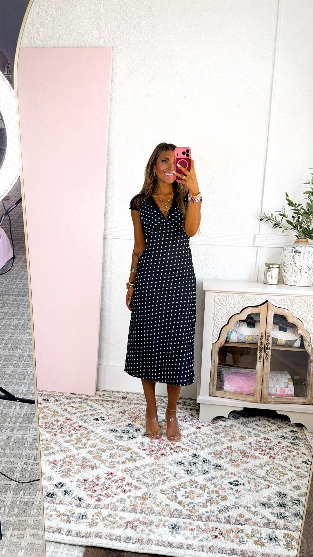 Simple In Dots Dress, Black/Ivory